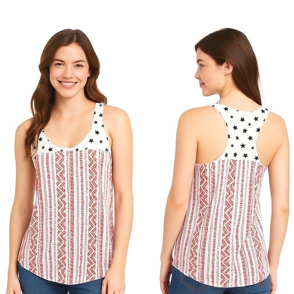 Arizona Jean Co Patriotic Stars Stripes Racerback Tank Top Small 4th of July USA